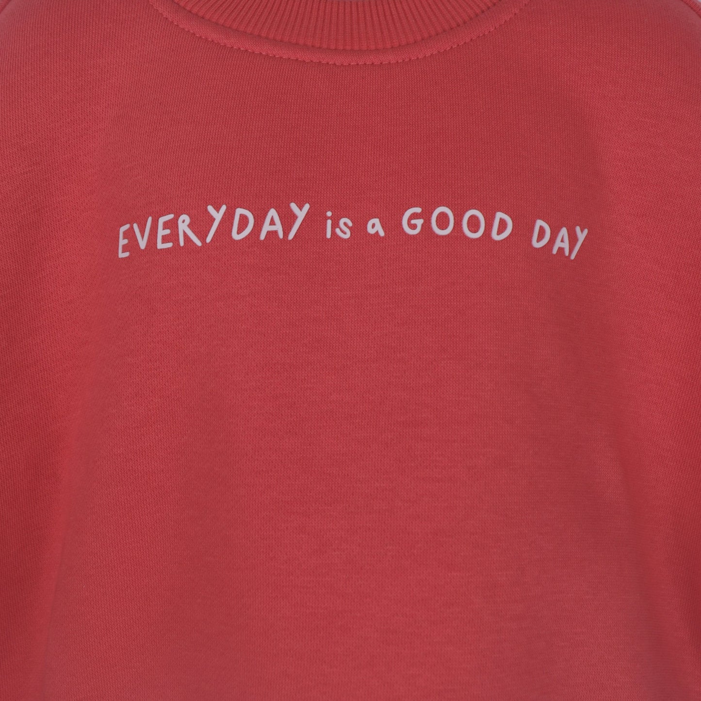 Full Sleeve Red Cotton Sweatshirt for Girls | Little Kangaroos ‘Good Day’ Smart Outdoor