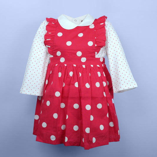 Classic Charm – Red Cotton Blend Frock & Tee Set