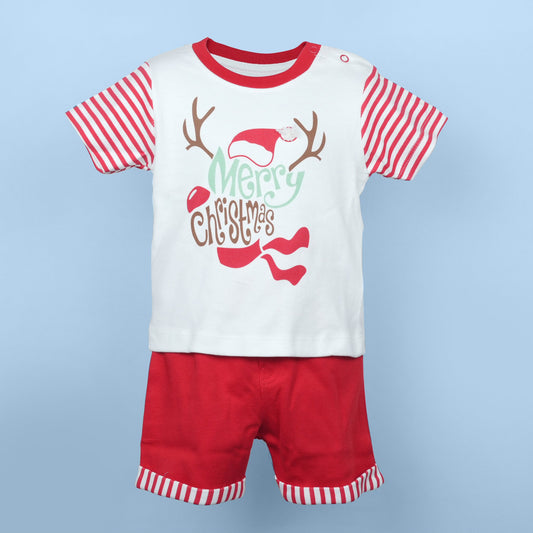 Neo Nate Boys Half Sleeve Red T-Shirt & Knee-Length Shorts | Elastic Waist Comfort