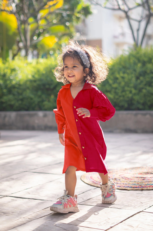Bright Days Red Solid Polo Shirt – Peekaboo Soft Cotton, Full Sleeve Design
