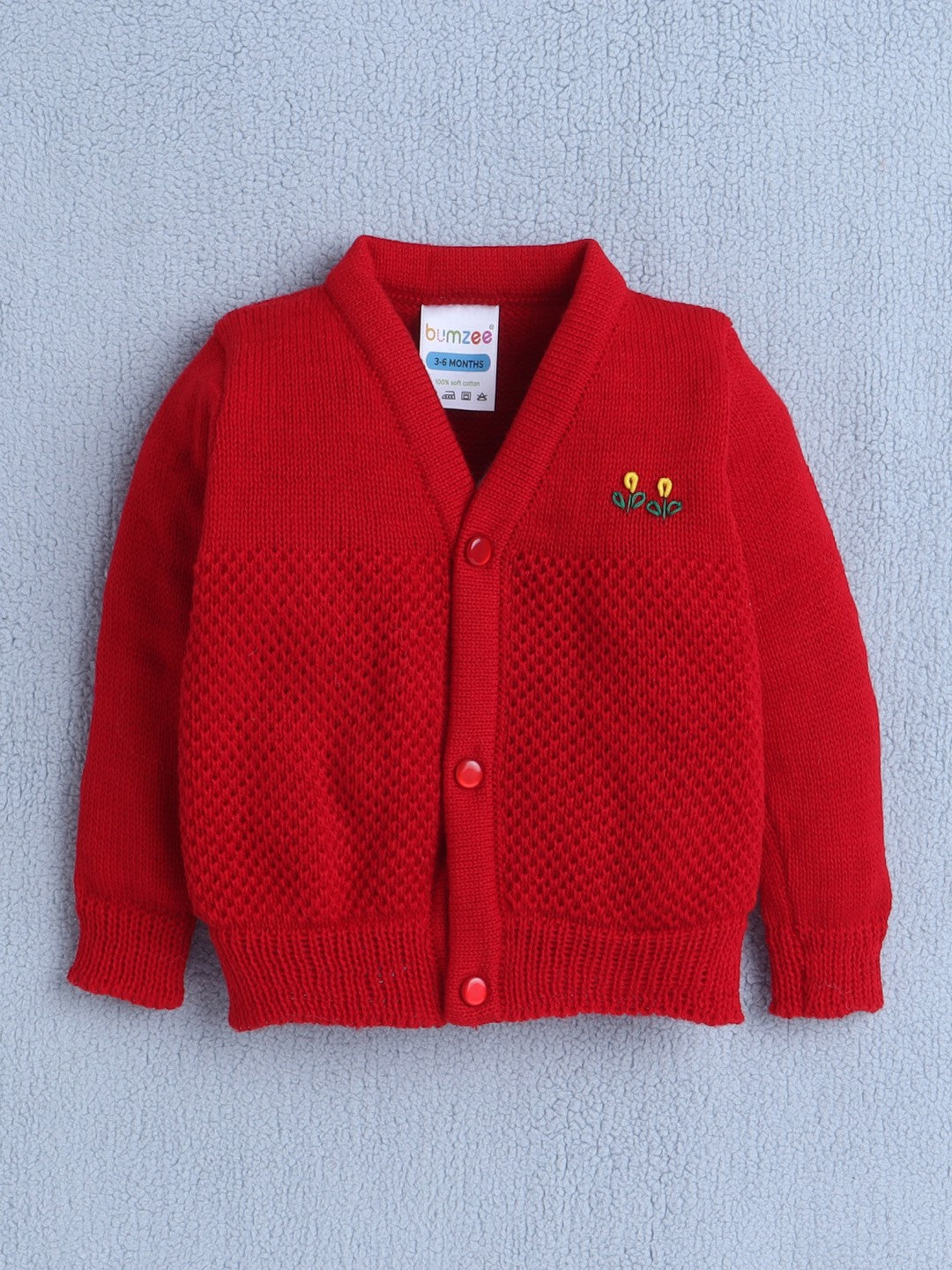 Bumzee’s unisex red sweater set: pure wool warmth with cap and socks for chilly days!