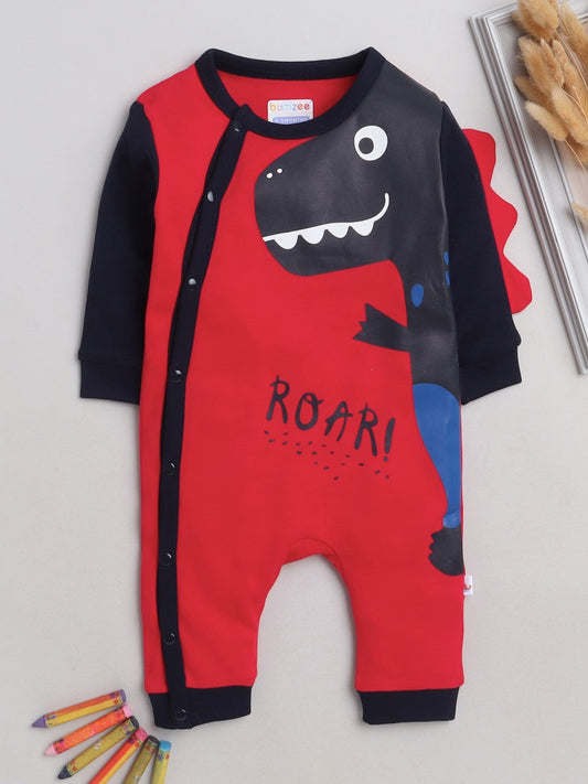 Bumzee’s boys’ red bodysuit: cozy cotton, easy snap closure, and playful “ROAR” text!