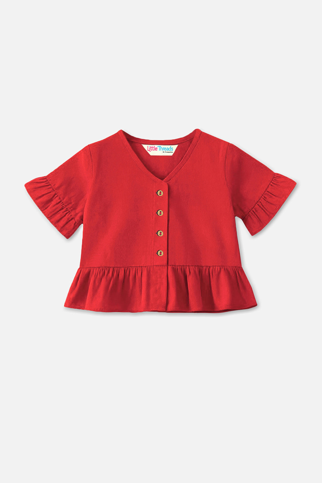 Pop of Red! V-Neck Party Top & Full-Length Trousers Set