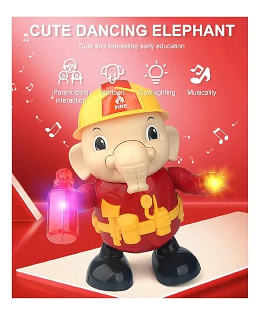 Lumo Musical Fire Elephant Toy with Colourful 3D Light Effects & Music Amazing Dancing Action Moves Best Gift for Kids Red