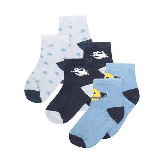 Fresh Air Blue Placement Print Socks Set – Navy and Sky Blue Cotton Blend 3-Pack
