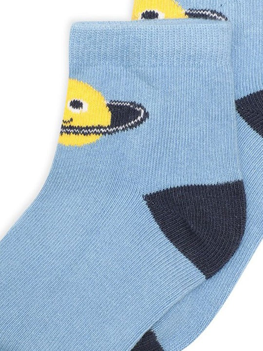 Navy & Sky Blue Cotton Blend Placement Print Socks – 3-Pair Mid-Ankle Set