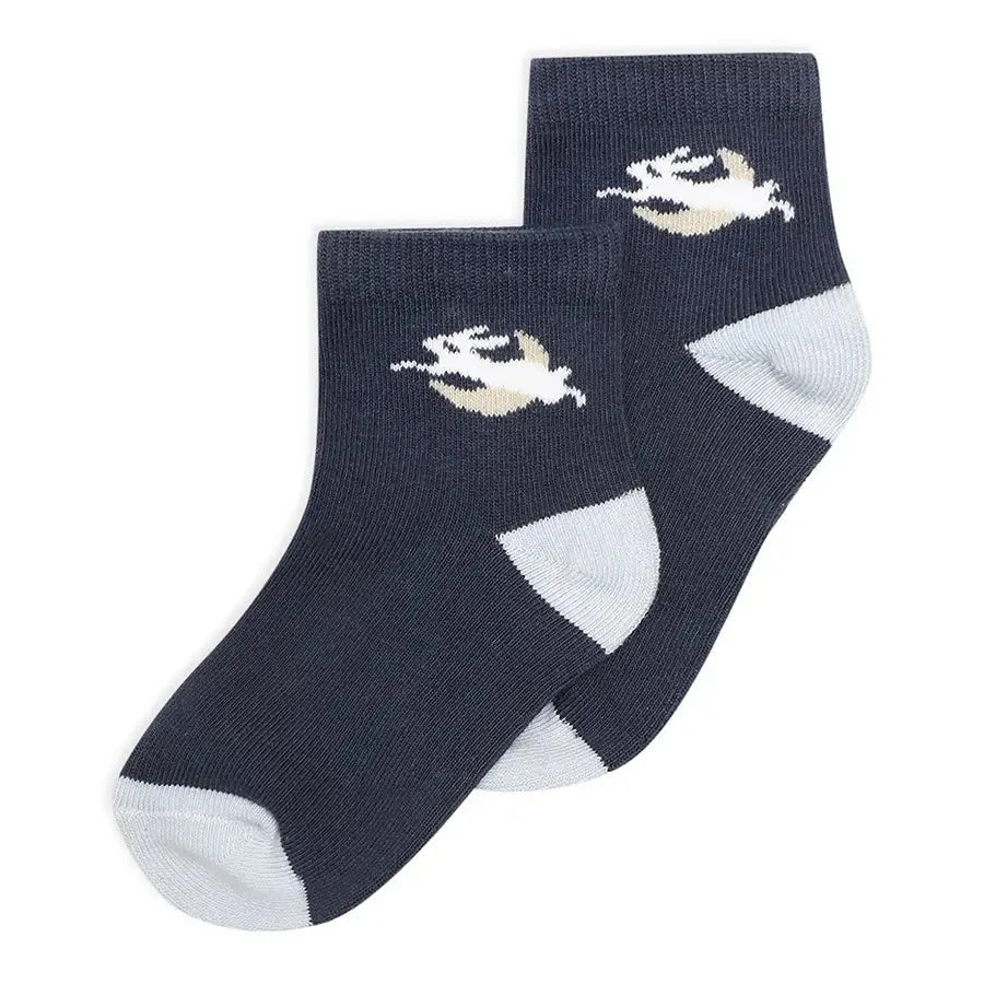Fresh Tides Placement Print Socks – 3 Pairs Navy & Light Blue Comfortable Cotton Blend