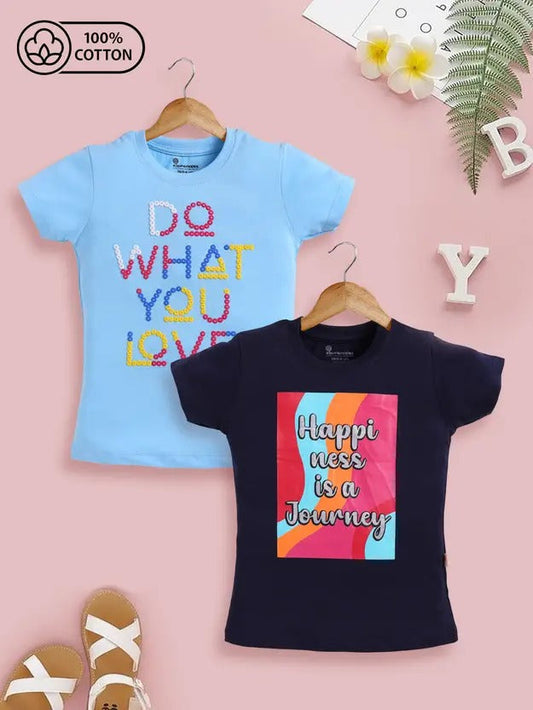 Positive Vibes Duo – Navy & Sky Blue T-Shirts for Girls