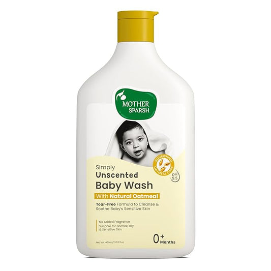 Mother Sparsh Simply Unscented Baby Wash, Natural Oatmeal, Fragrance Free, Tear Free, 400ml