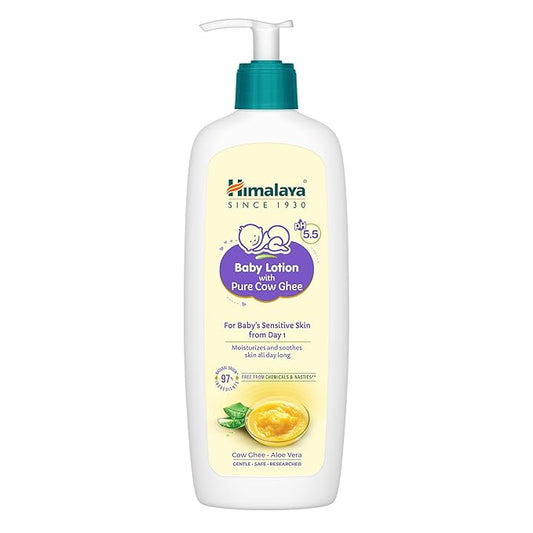 Himalaya Baby Lotion, Pure Cow Ghee & Aloe Vera, pH 5.5, Safe for Newborns & Sensitive Skin, No Parabens/Phthalates/Mineral Oil/Synthetic Color, Dermatologically Tested, 400ml