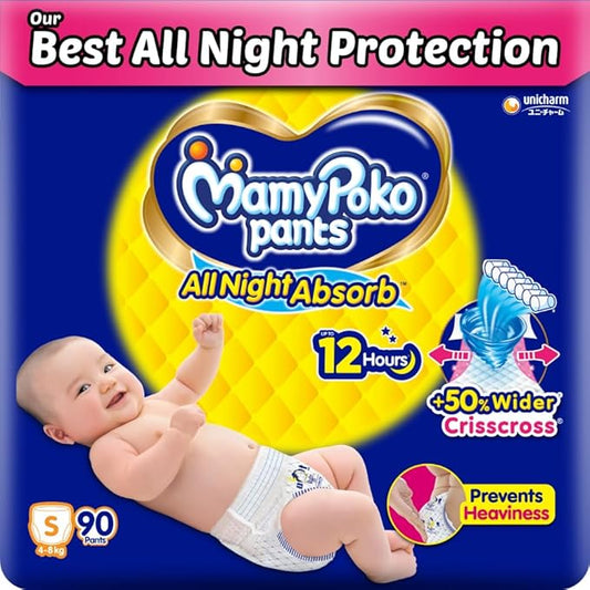 Mamypoko Pants All Night Absorb, Baby Diapers Small Size(S), 90 Count