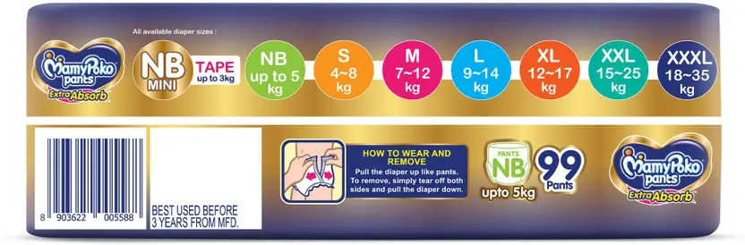 MamyPoko Pants Extra Absorb Baby Diapers,0-5 kg - New Born  (99 Pieces)