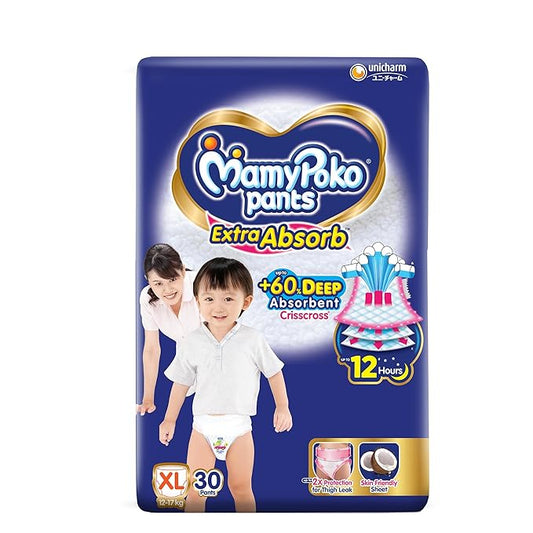 MamyPoko Pants Extra Absorb Baby Diapers, (XL), 30 Count
