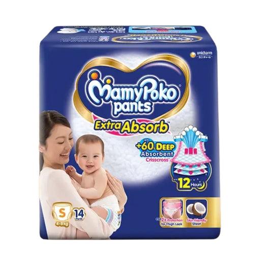 MamyPoko Pants Extra Absorb Diaper Pants Small (4–8 kg), 14 Count Pack