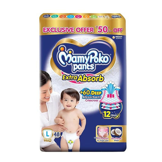 MamyPoko Pants Extra Absorb Baby Diapers, (L Size) 9-14 kg, 48 Count