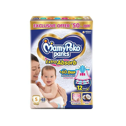 MamyPoko Pants Extra Absorb Baby Diapers, Small (S Size) | 4-8 kg | 48 Count