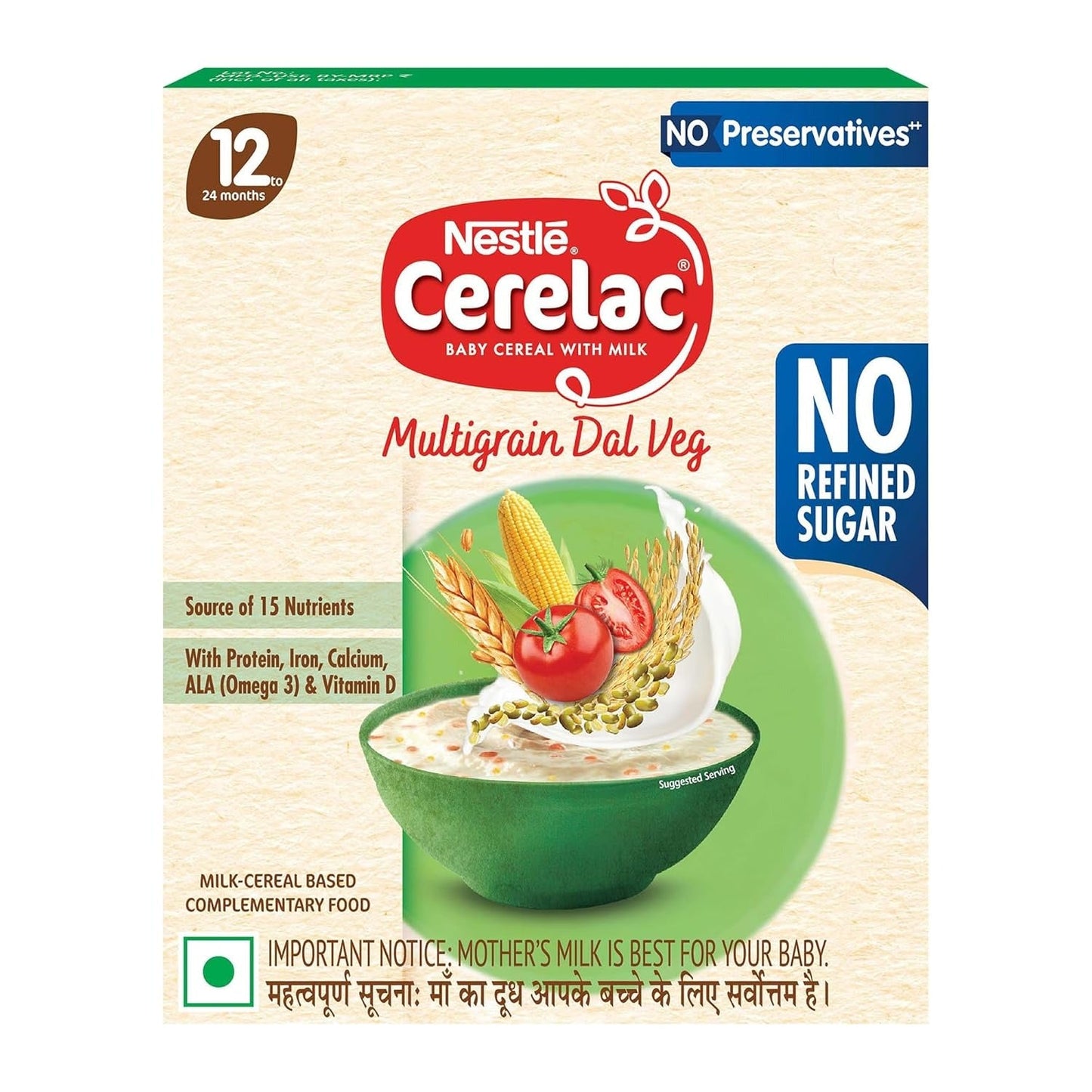 Nestle CERELAC Baby Food Cereal - No Refined Sugar - No Preservatives - Multigrain Dal Veg for 12 to 24 Months Baby