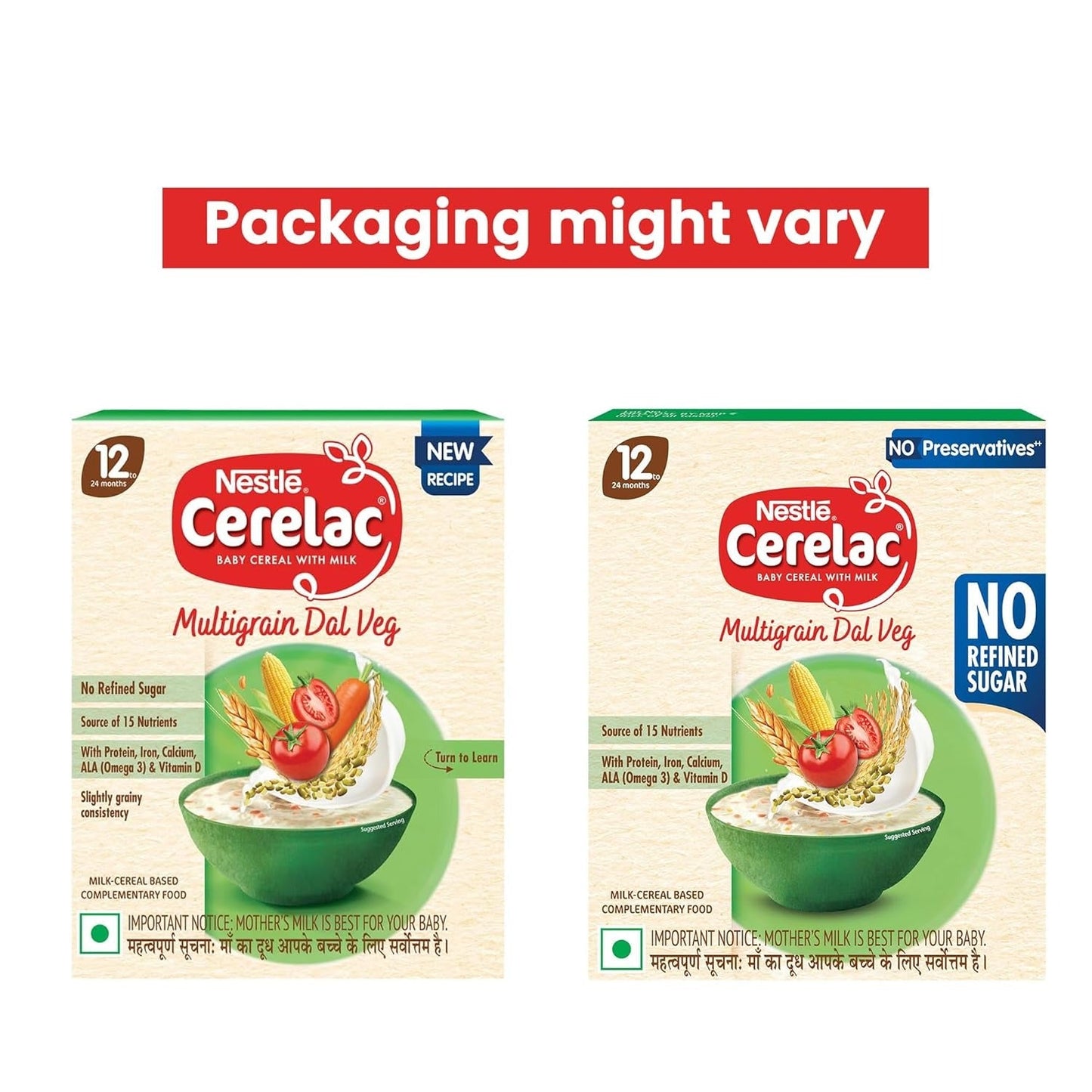 Nestle CERELAC Baby Food Cereal - No Refined Sugar - No Preservatives - Multigrain Dal Veg for 12 to 24 Months Baby