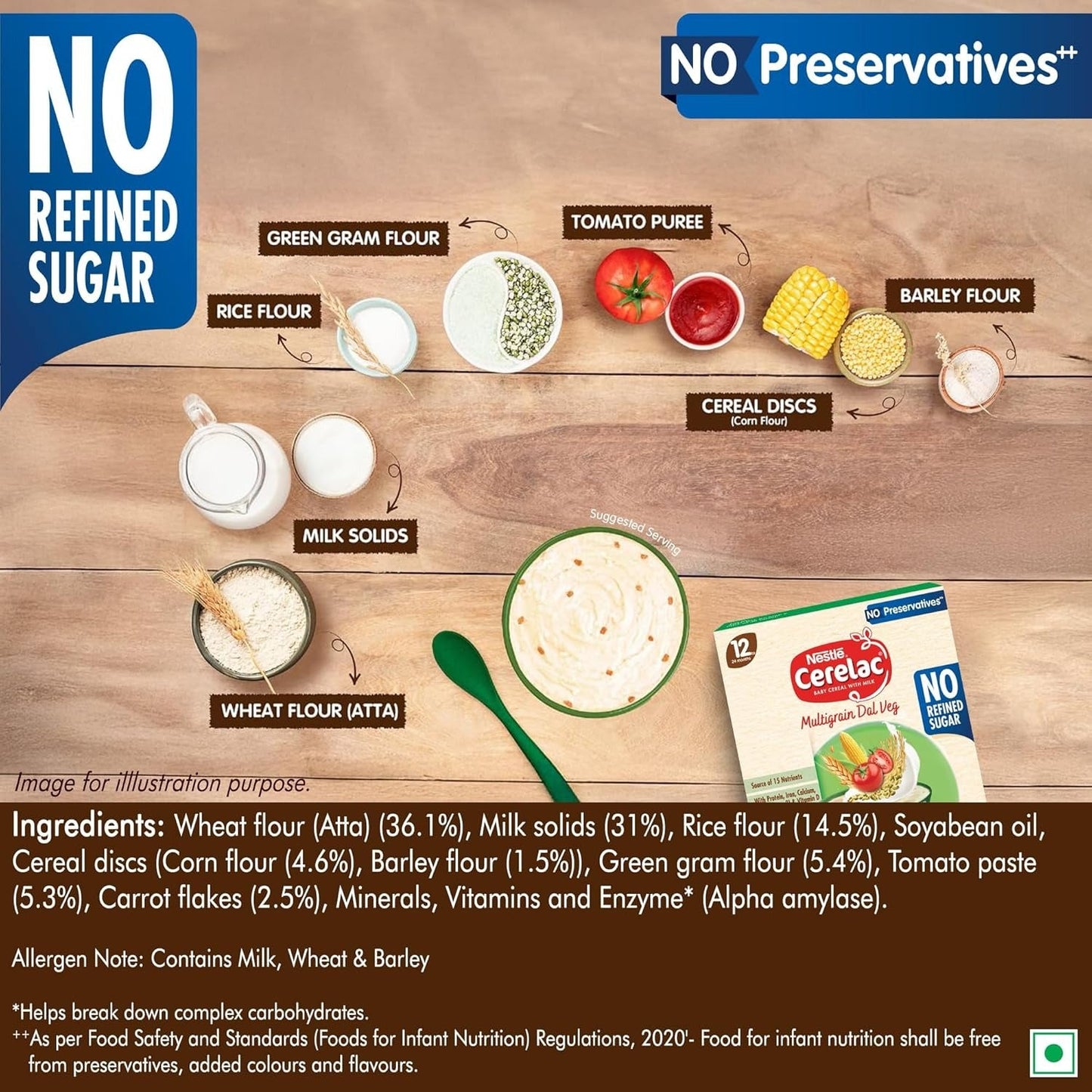 Nestle CERELAC Baby Food Cereal - No Refined Sugar - No Preservatives - Multigrain Dal Veg for 12 to 24 Months Baby