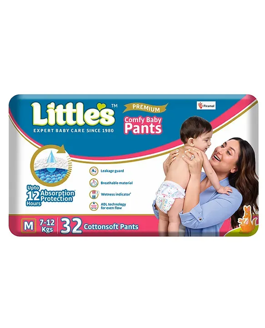 Little's Comfy Baby Pants Diapers Medium Size with Wetness Indicator and 12 hours Absorption, M (32 count)
