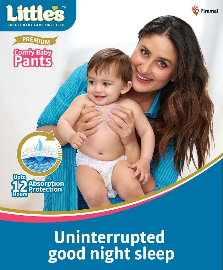 Little's Comfy Baby Pants Diapers Medium Size with Wetness Indicator and 12 hours Absorption, M (32 count)