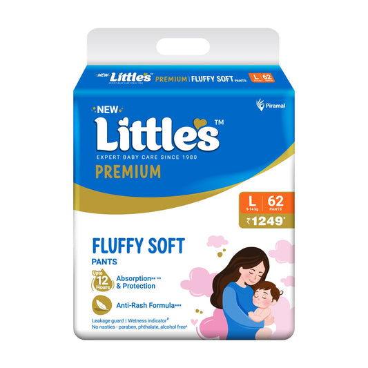 Little's Comfy Baby Pants Diapers L Size with Wetness Indicator and 12 hours Absorption, L (62 count)