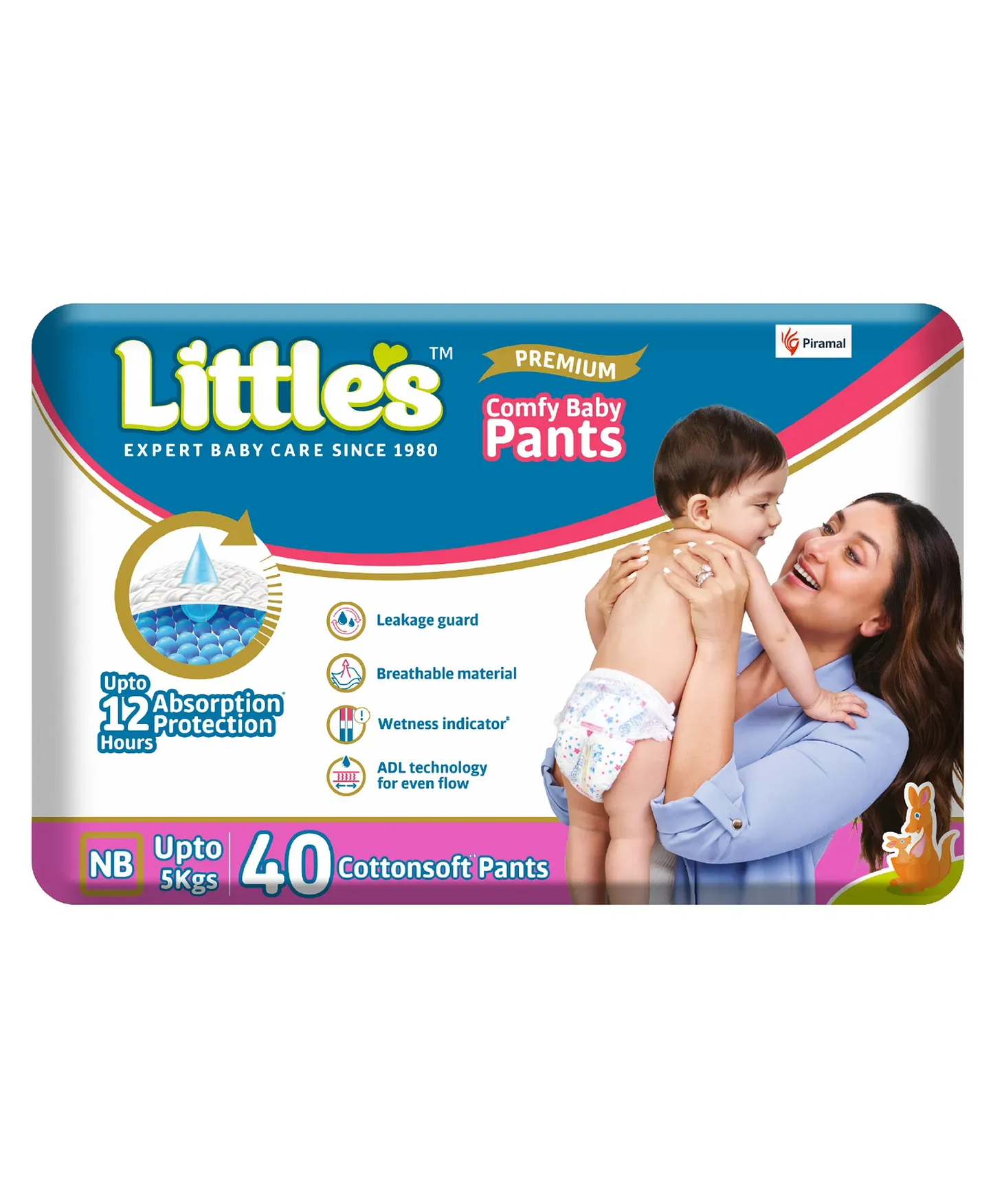 Little's Comfy Baby Pants Diapers New Born Size with Wetness Indicator and 12 hours Absorption, NB (40 count)