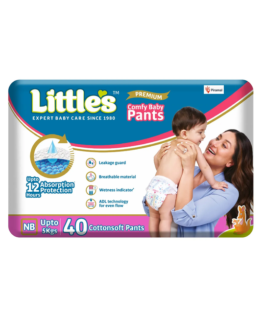 Little's Comfy Baby Pants Diapers New Born Size with Wetness Indicator and 12 hours Absorption, NB (40 count)