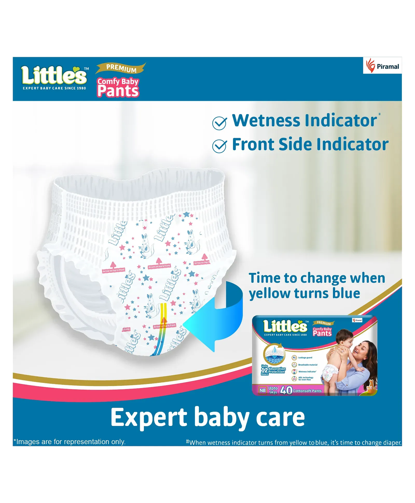 Little's Comfy Baby Pants Diapers New Born Size with Wetness Indicator and 12 hours Absorption, NB (40 count)