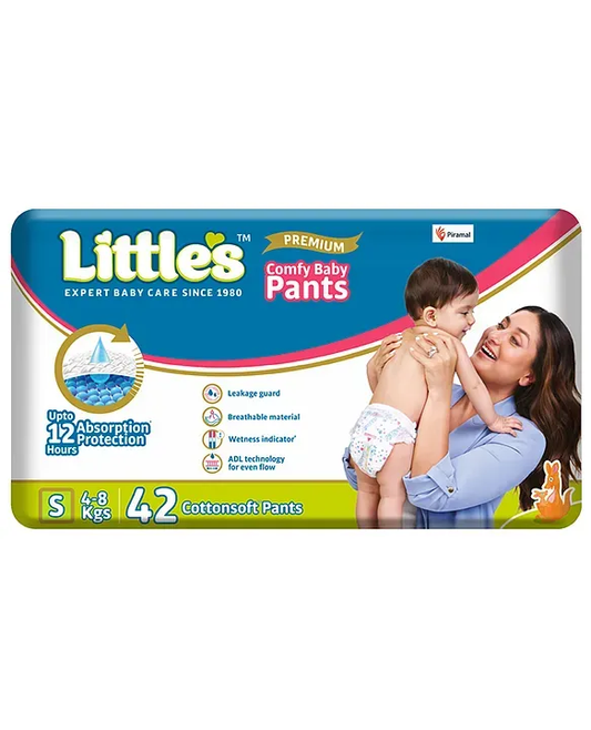 Little's Comfy Baby Pants Diapers Small Size, with Wetness Indicator and 12 hours Absorption, S (42 count)
