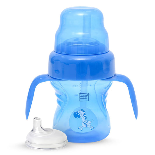 Mee Mee Anti-Spill Sippy Cup 150ml – BPA-Free, Soft Silicone Spout & Straw, Interchangeable Lid, 3M+ (Blue)