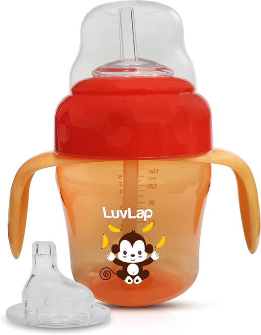 LuvLap Banana Time 150ml Anti-Spill Sipper Cup – Soft Silicone Spout & Straw, Interchangeable Lid, BPA-Free, 6M+ Orange
