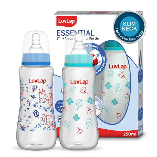LuvLap Anti-Colic Baby Feeding Bottle 250ml – Slim/Regular Neck, BPA-Free Plastic, Pack of 2