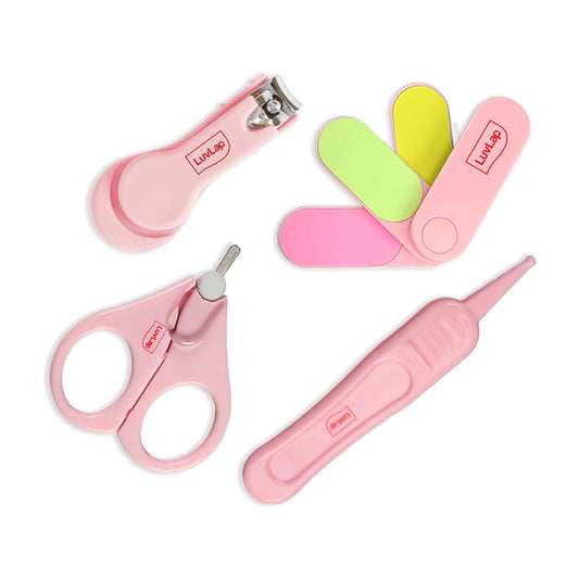 LuvLap 4-in-1Baby Nail Grooming Kit – Scissor, Clipper, Tweezer & Filer | Newborn Grooming Set, 0m+ (Pink, 4pcs)