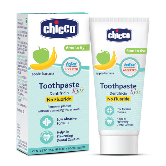 Chicco Kids Toothpaste 50g – Apple Banana Flavour | Safe for Babies & Toddlers (6 Months to 6 Years), Fluoride-Free
