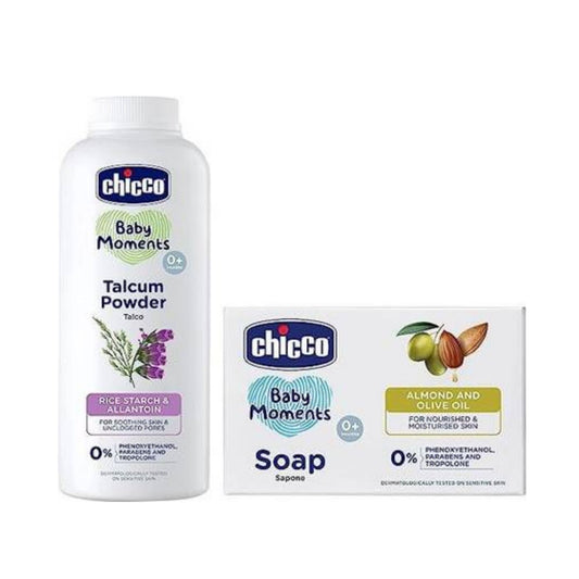 Chicco Baby Moments Talcum Powder (150 gms) & Baby Soap (Combo)  (White)