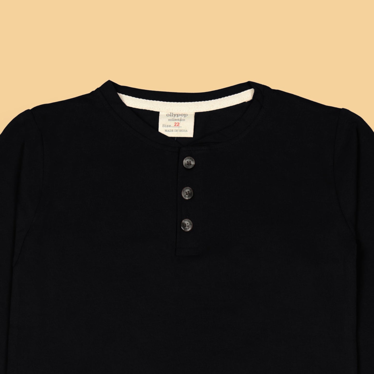 Ollypop Boys’ Solid Navy Blue Cotton T-Shirt – Full Sleeves, Round Neck with Buttons, Essential Winter & Monsoon Wear