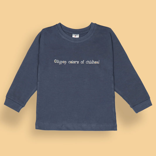 Ollypop Essentials T-Shirt – Breezy Breathable Sinker, Full Sleeves, Placement Print for Happy Kids (Navy Blue)