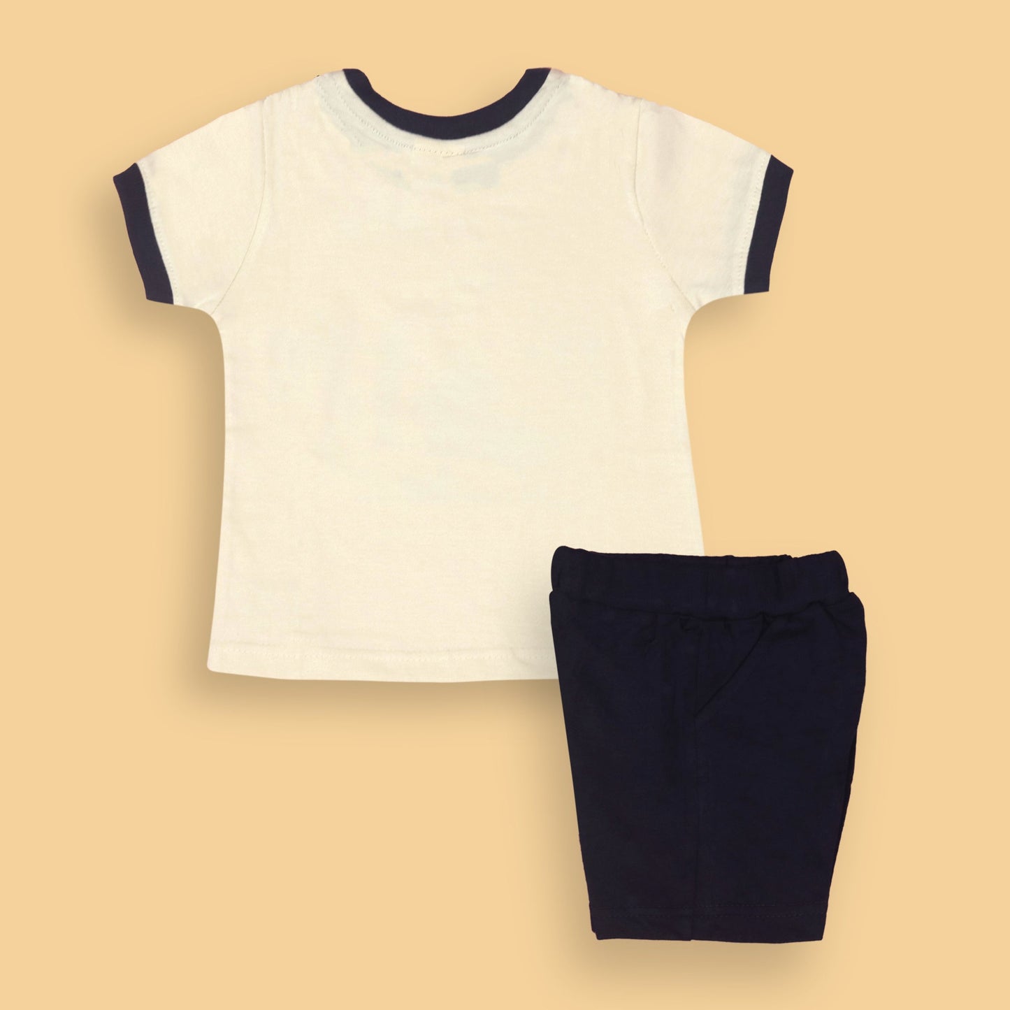 Zero Boys’ Breathable Navy Blue Set – Fun Shark, Car & Surfing Print Tee with Slip-On Mid-Thigh Shorts