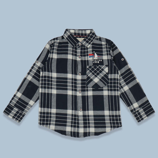 Jash Kids Boys Navy Blue Checked Cotton Blend Full Sleeve Shirt