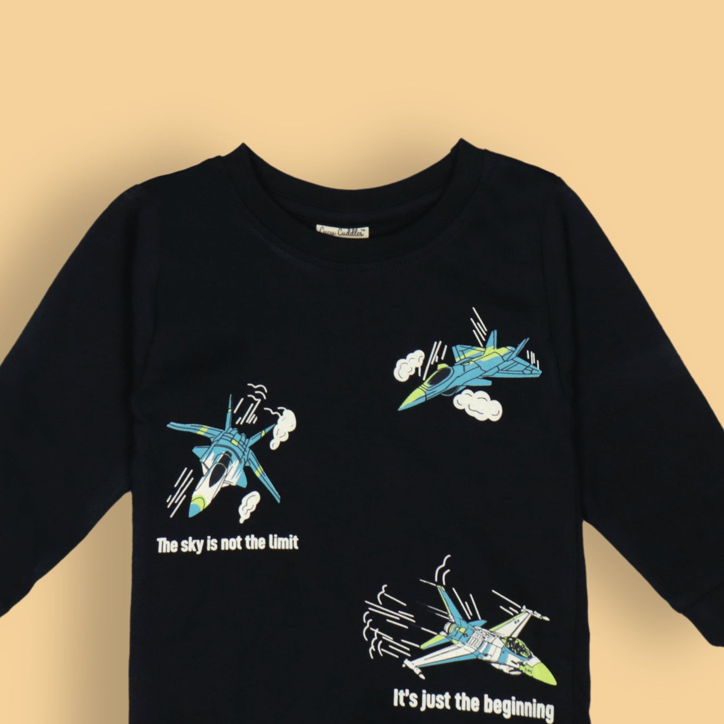 Navy Blue ‘The Sky is Not the Limit’ Tee by Cucumber – Boys’ Full Sleeves, Soft Cotton Blend, Outdoor Comfort