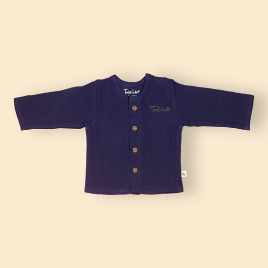Tod’s Hut Navy Blue Bengaluru Breeze Duo – Playful Muslin Tee & Draw Cord Shorts for Sunny City Strolls