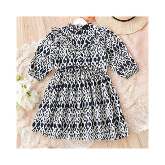 Bella Moda Girls Cotton One-Piece Frock with All Over Print - Smart Outdoor, Party & Fashion Wear