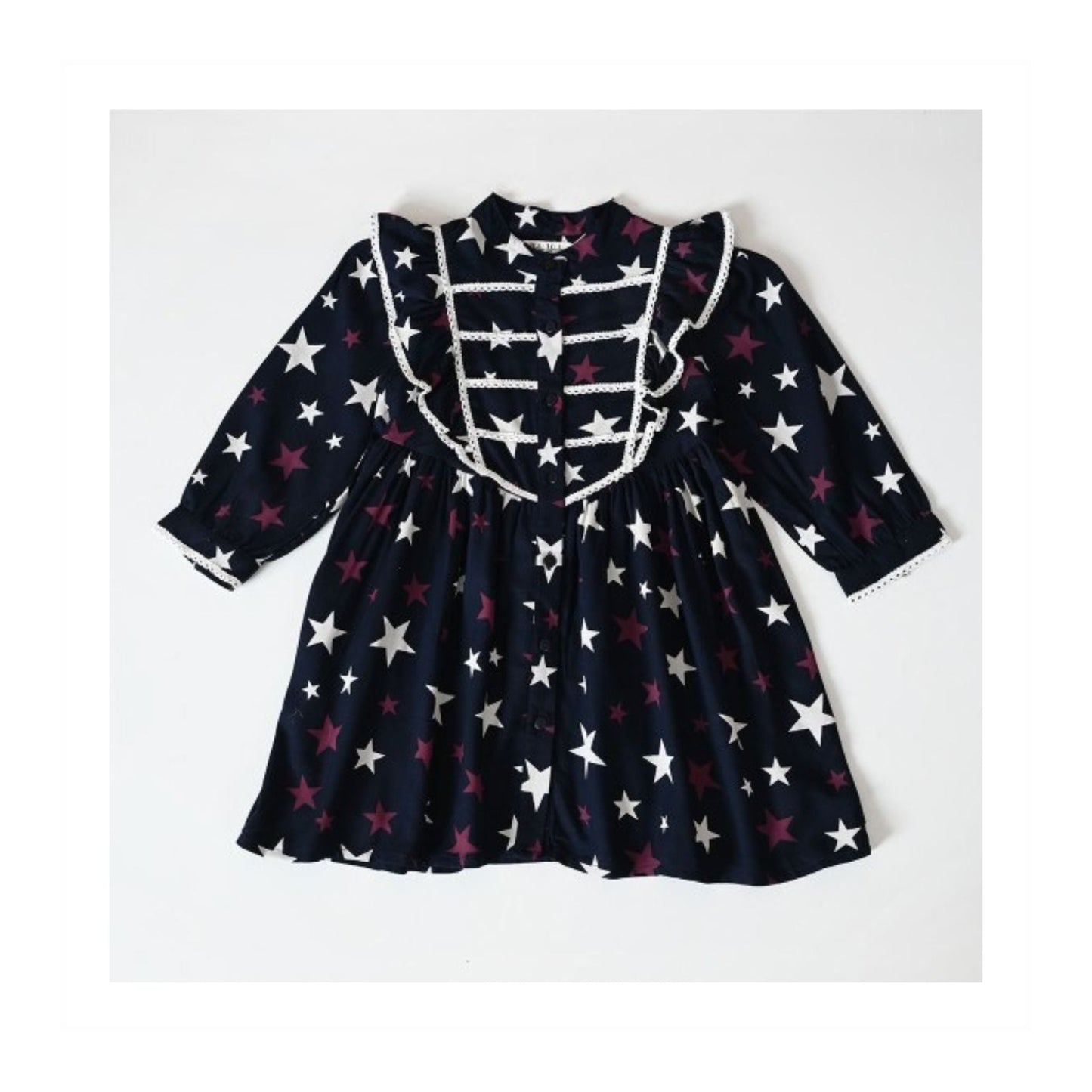 Bella Moda Girls Cotton One-Piece Frock – Soft Full Sleeves, Mandarin Collar with Front Buttons – All-Over Prints for Essentials, Smart Outdoor, Party & Fashion Wear (All Seasons)
