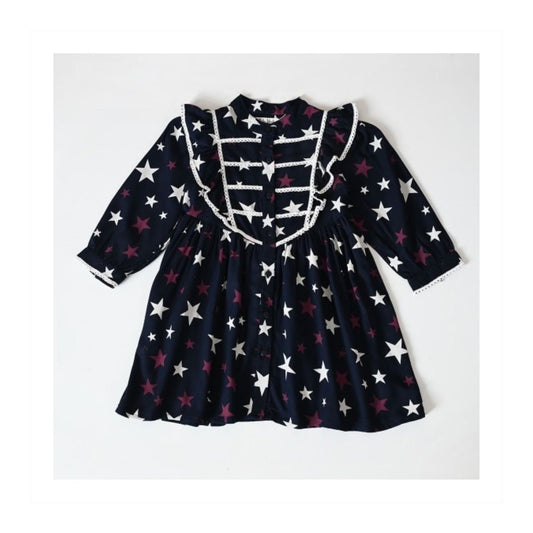 Bella Moda Girls Cotton One-Piece Frock – Soft Full Sleeves, Mandarin Collar with Front Buttons – All-Over Prints for Essentials, Smart Outdoor, Party & Fashion Wear (All Seasons)