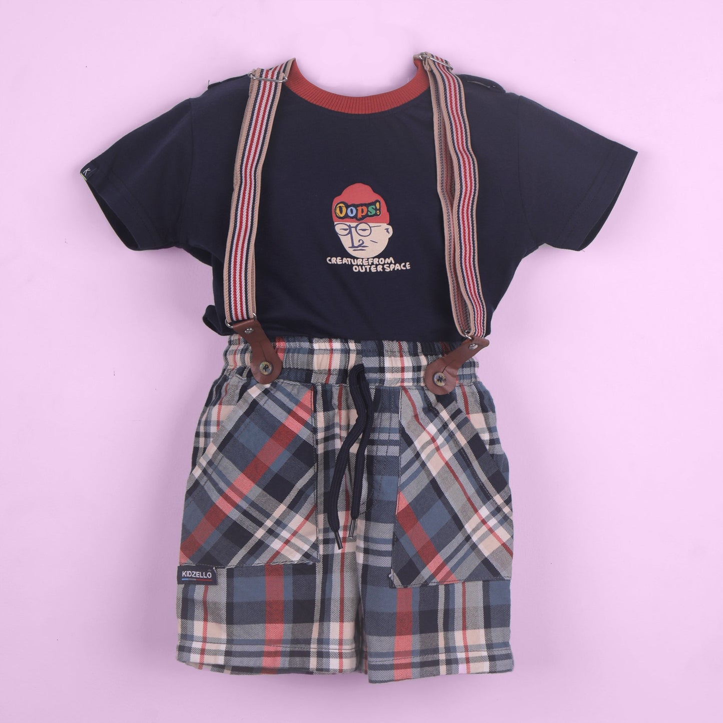 Galaxy Fun – Navy Cotton Tee with Shorts & Braces