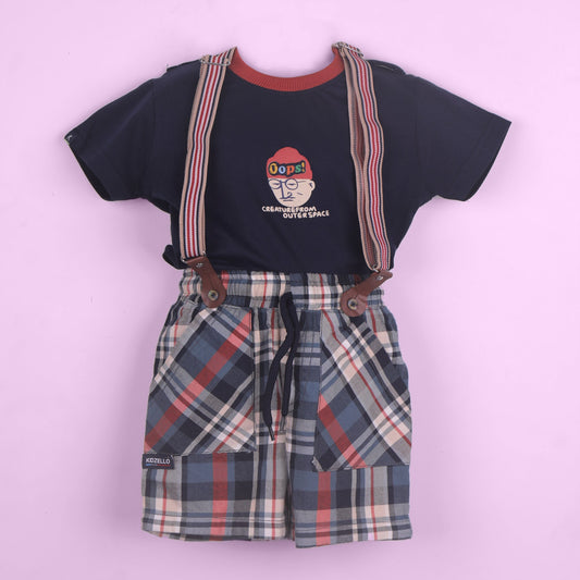 Galaxy Fun – Navy Cotton Tee with Shorts & Braces
