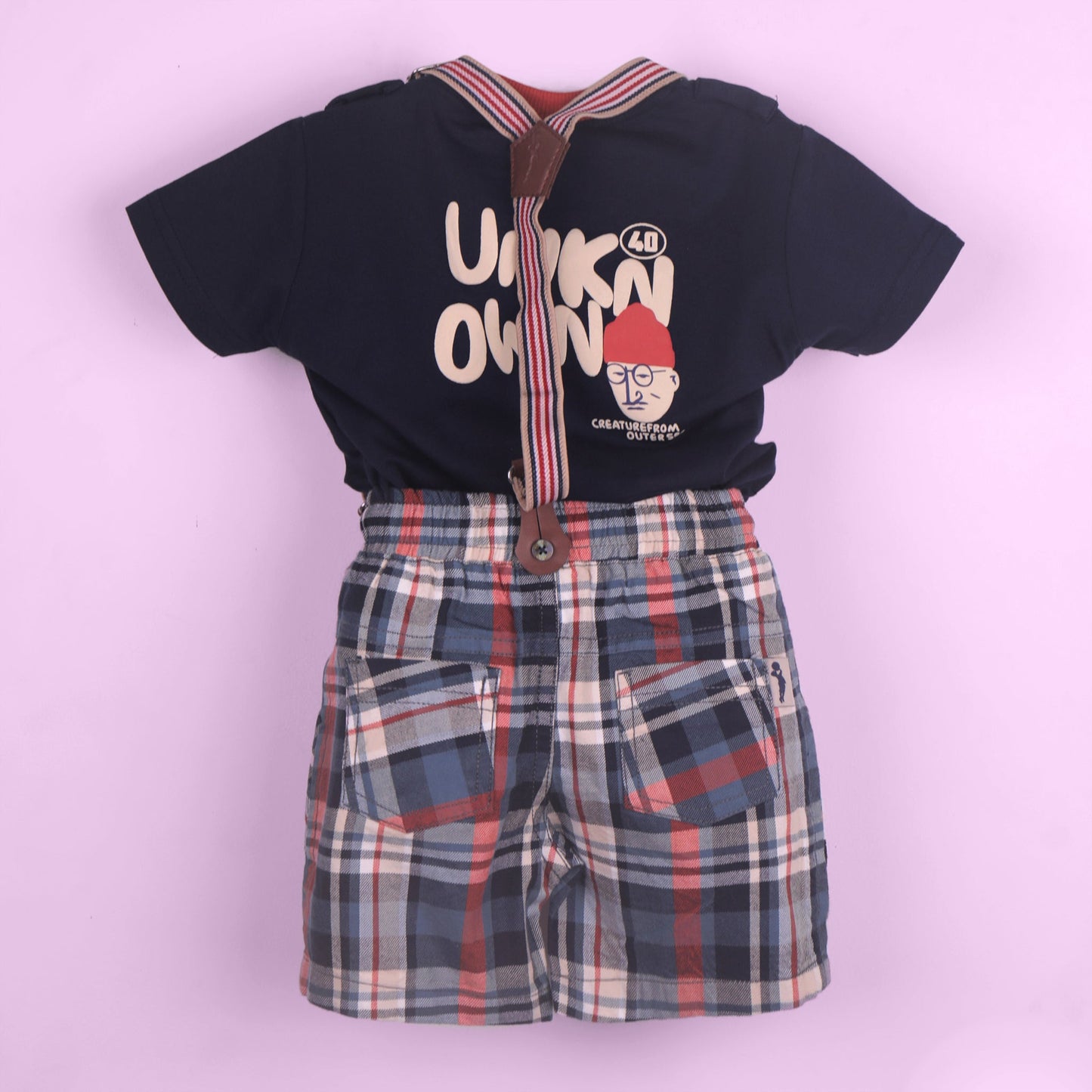 Galaxy Fun – Navy Cotton Tee with Shorts & Braces