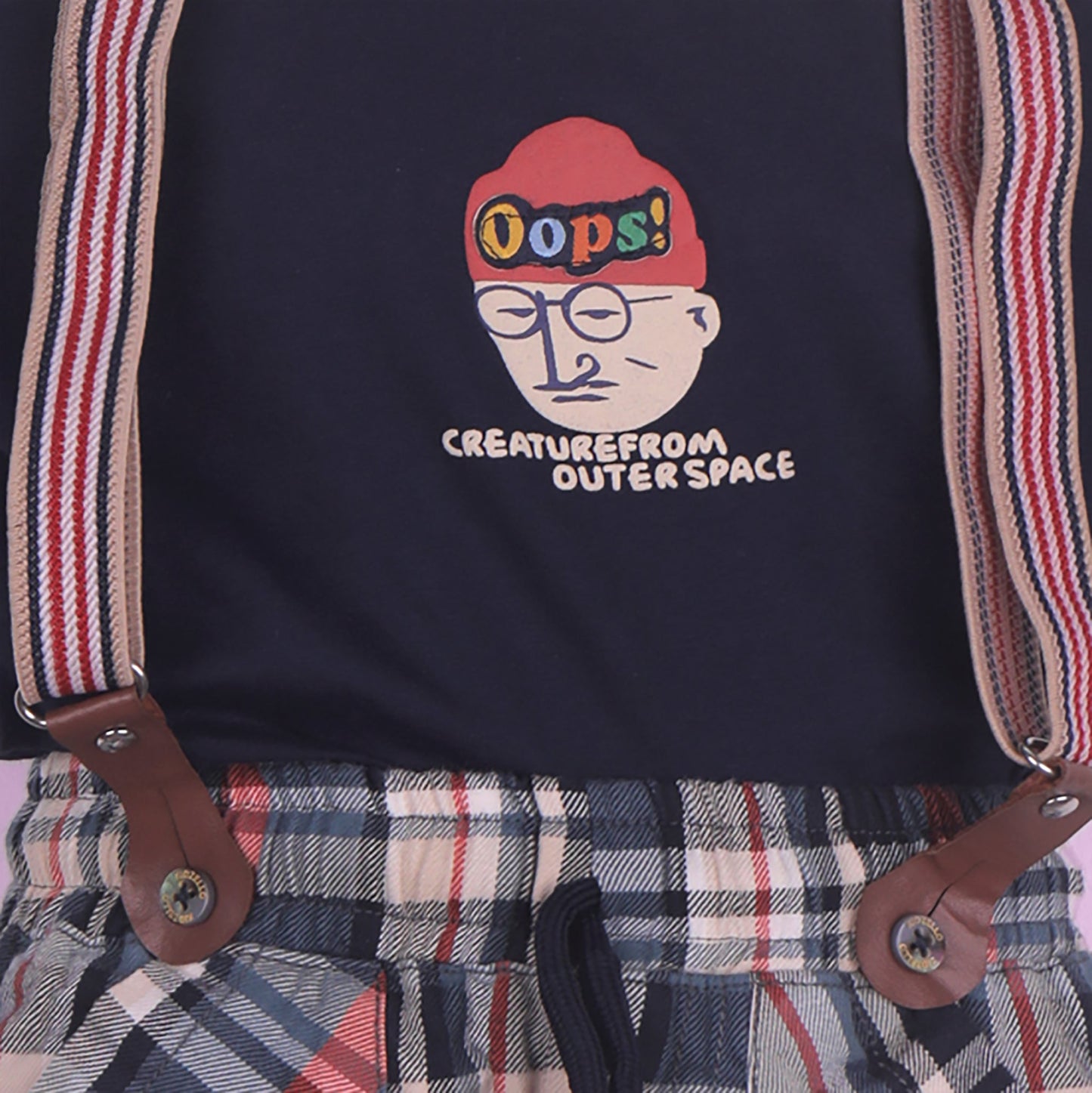 Galaxy Fun – Navy Cotton Tee with Shorts & Braces