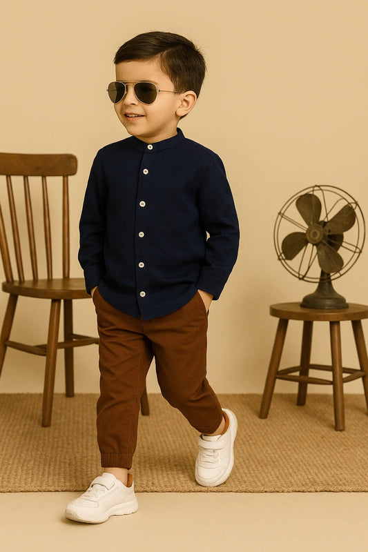 Peekaboo Smart Fit – Boys’ Cotton Shirt & Jogger Co-ord